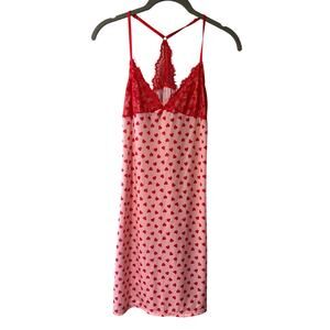 Body Touch Red Heart Valentines Babydoll Chemise Lace Nightgown Slip Dress